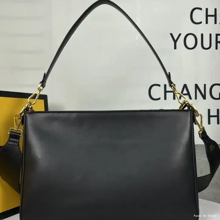 Affordable HOT Leather Shoulder Calf Zip Bag In O'Lock Fendi Black 0626